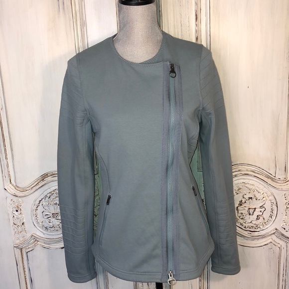 Athleta Beautiful Dusty Green Moto Style Long Sleeve Sport Jacket Size M - Picture 1 of 14